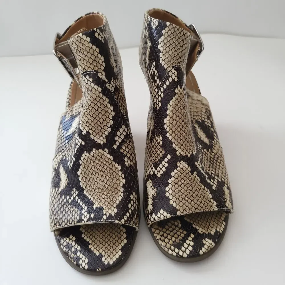 Vionic Blakely Heels Slingback Open Toe Snakeskin Embossed Neutrals Women 6